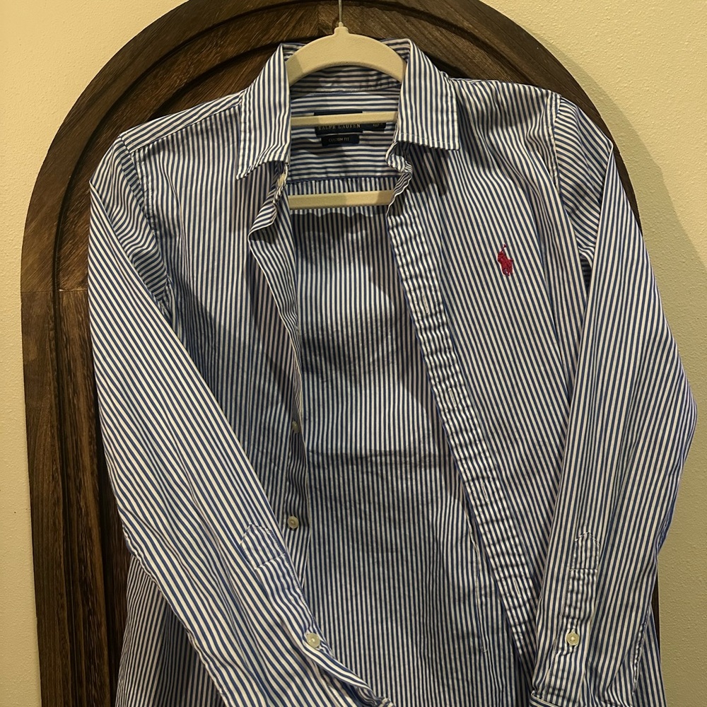 Polo Ralph Lauren Blue and White Striped Long Sleeve Shirt
